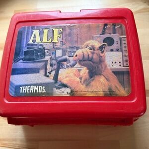 Vintage 1987 ALF Thermos Brand Ham Radio Plastic Red Lunch Box with Thermos USA